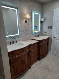 Luxury double vanity bathroom remodel in Bucks County, PA by Visionary Custom Creations