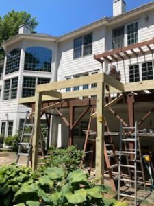 In-progress elevated back deck construction with high-quality materials and custom craftsmanship in Blue Bell, Pennsylvania